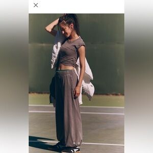 Black and Gunmetal Free People Short Sleeve Top